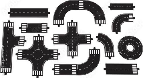 Set of road and intersection elements with crosswalks