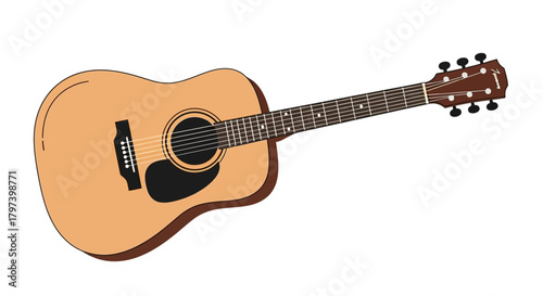 Acoustic Guitar Illustration A Detailed Depiction of a Classic Musical Instrument with Precise Lines