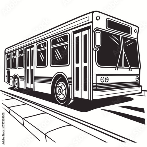 Illustration of a bus the bus is a public transportation vehicle, it is on the road and it is ready to transport passengers