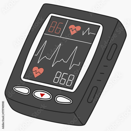 Illustration of a portable heart rate monitor, a medical device used for tracking vital signs, it provides realtime data for healthcare
