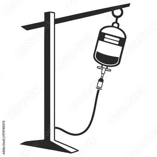 Illustration of an intravenous drip on a stand, the drip is used for medical purposes, such as administering fluids or medication to patients