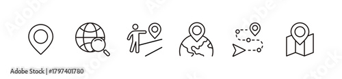 simple map navigation icon line set global position route way compass to destination mark pin point signs vector illustration