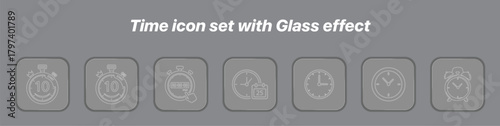 Time Icon Set – Glass Effect Stopwatch, Timer, Clock & Alarm Icons Collection (Editable UI/UX Line Icons)