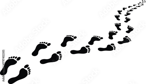 Black footprints path vector illustration on white background art eps silhouette