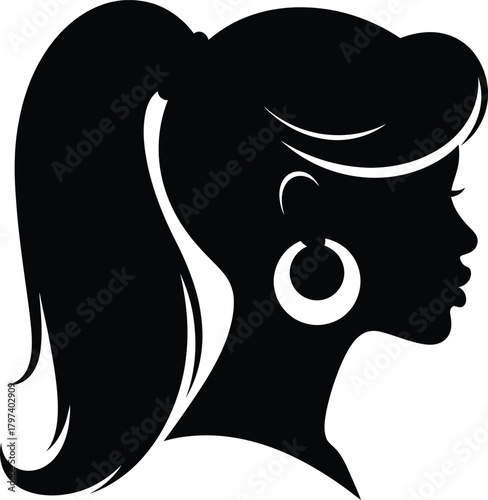 Woman silhouette vector with ponytail earring and hair styling design eps