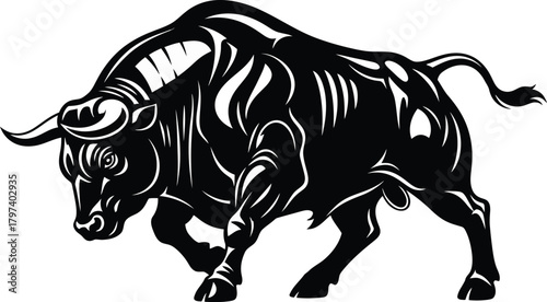 Black bull vector illustration aggressive animal strength power design eps silhouette