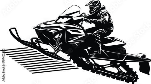 Snowmobile riding winter sport snow sledding extreme sports vector art eps silhouette