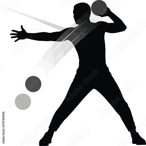 Silhouette of man throwing ball dodgeball action sport vector graphic eps