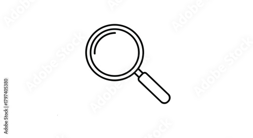 A simple black and white line drawing of a magnifying glass with its handle.