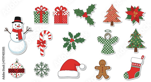 A delightful collection of charming pixel art festive holiday icons perfect for winter celebrations and Christmas decorations.