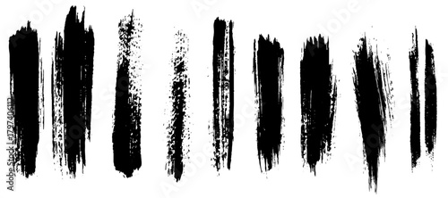 Straight line vector brush strokes. White hand drawn stripes, smears, overlay textures. Chinese or Japanese calligraphy brushstrokes set. Rough grunge thick paint lines. Vector sketch rectangle boxes