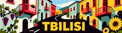 Tbilisi street in vector silhouette style