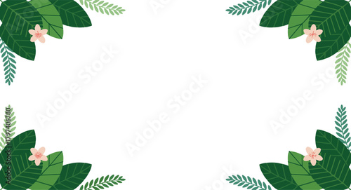 Tropical Leaves and Flowers Border Design