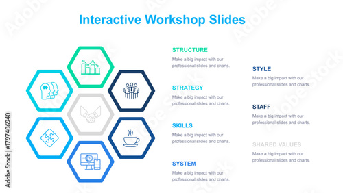 Interactive Workshop Concepts Presentation Slide with Hexagonal Icons