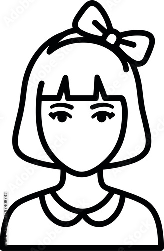 Minimalist,Line,Art,Avatar,Icon,Stylized,Character,Short,Hair,Bangs,Bow,Collar,Monochrome,Black,White,Drawing,Simple,Design,User,Interface