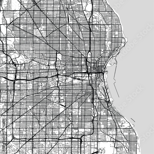 Milwaukee City Map a structured urban grid emerges from subtle linework in this clean and minimal monochrome aesthetic emphasizing the blueprint character of the, emphasizing refined linework.