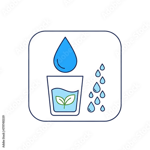 Eco friendly water filter cup with clean water drops.