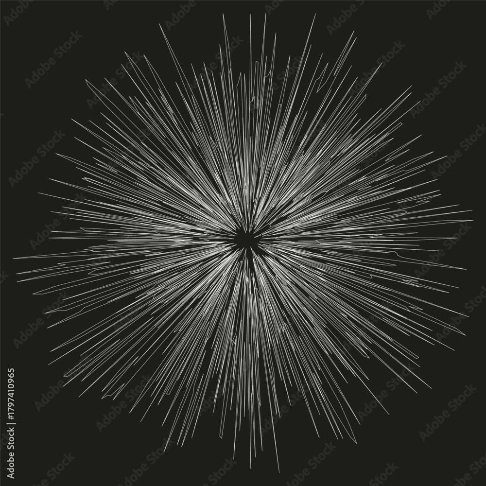 Obraz premium Radial lines burst. Abstract sunburst effect. Speed motion Vector graphic. Chaotic white texture.