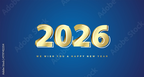 2026 3d New Year modern gold numbers logo concept design on blue background with neon light line shaped numbers over all
