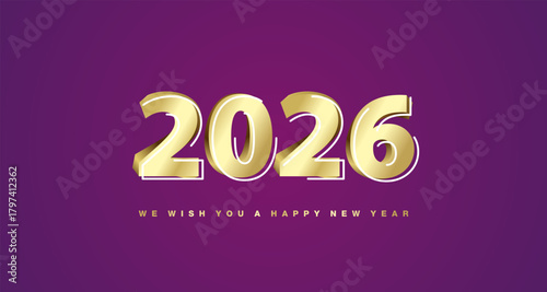 2026 3d New Year modern gold numbers logo concept design on purple background with neon light line shaped numbers over all