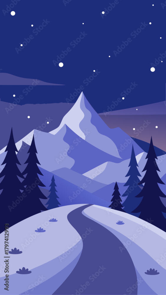 Fototapeta premium Illustration of a winter landscape with snowy mountains