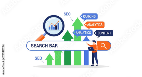Modern Flat SEO Analytics Illustration of Search Engine Optimization Strategy