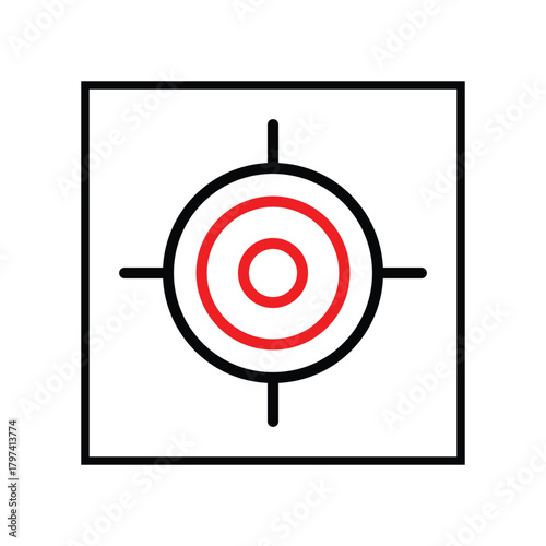 Square Frame Target Reticle with Red Circles and Black Crosshairs Keywords: target, reticle