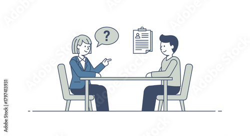 Simple Line Art Illustration Interview Question Process Recruitment Concept