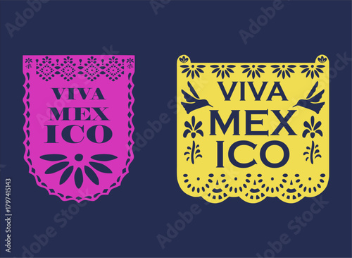Papel Picado collection with paper cutouts, floral and bird template designs for Cinco de Mayo.