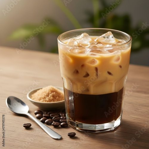 Traditional Thai Iced Coffee Layers in Sunlight