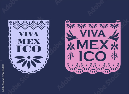 Papel Picado collection with paper cutouts, floral and bird template designs for Cinco de Mayo.