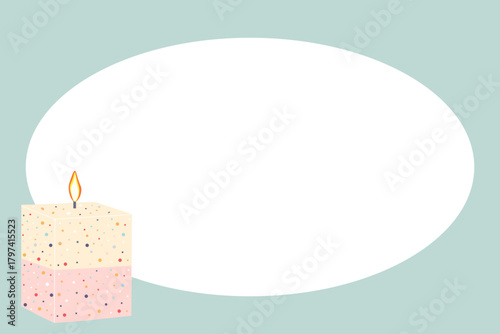 Beautiful frame for  greeting or promotional text. Handmade scented candle for relaxation and atmosphere. Festive mood. Flat vector design. Orange, green, pink color.