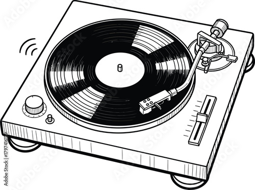 Vintage record player turntable vinyl music audio equipment illustration eps silhouette