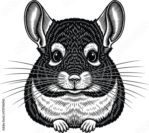 Chinchilla drawing illustration vector art pet rodent animal cute face eps silhouette