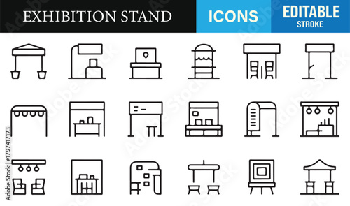 Minimalist expo booth illustrations ideal for marketing, branding, and event planning