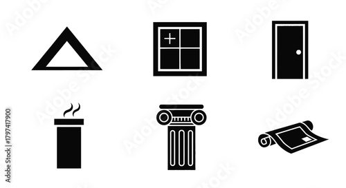 Architectural elements glyph icons set construction house renovation design