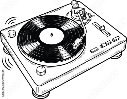Vinyl record player turntable retro music audio equipment illustration eps silhouette
