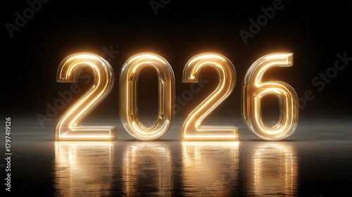 Gold 2026 numbers glowing on black background with soft light