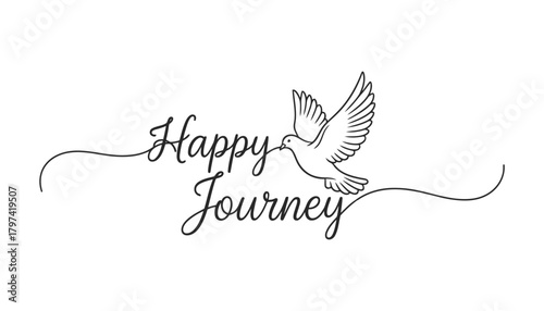  Happy journey with bird line art vector illustration