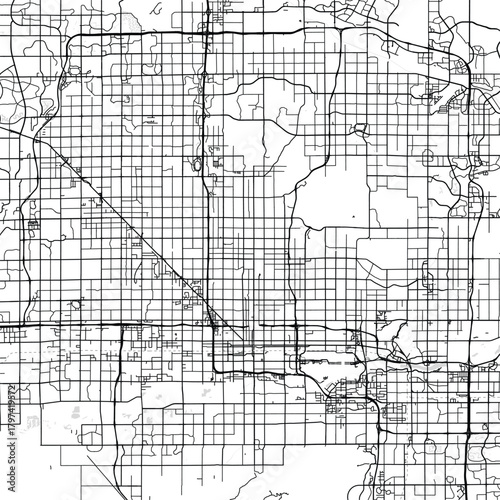 Phoenix City Map navigational clarity emerges from the monochrome interplay of structured urban pathways and subtle negative space begin of sentence, emphasizing refined linework, with balanced.