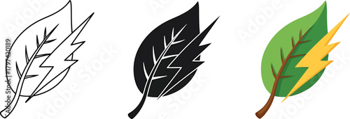 Leaf and Lightning Bolt Symbol in Various Styles