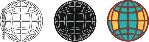 Three globe icons in different styles vector illustration