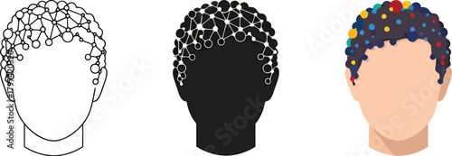 Three faces with connected circles concept for technology networks