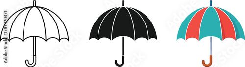 Umbrella icons set in different styles and colors