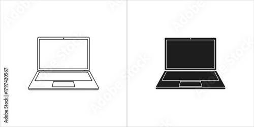 Laptop computer icon, open notebook