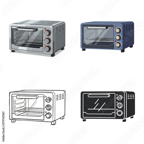 Vector Toaster Oven Illustration Different Styles and Line Art