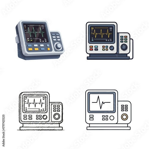 Medical Defibrillator Icons Life-Saving Technology in Detailed Designs