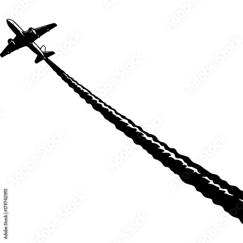 Woodcut Style Vector Airplane with Contrail. Concept for United Arab Emirates National Day, Celebrating Unification.