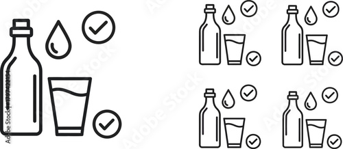 Stay hydrated drink water bottle glass vector illustration line art eps silhouette