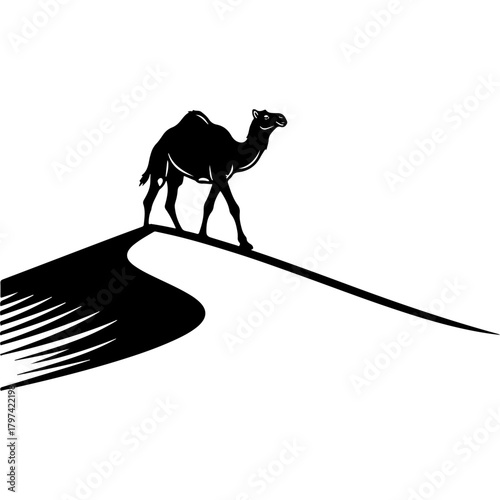 Woodcut Style Vector Camel on Sand Dune Illustration for United Arab Emirates National Day Celebration Design Elements
